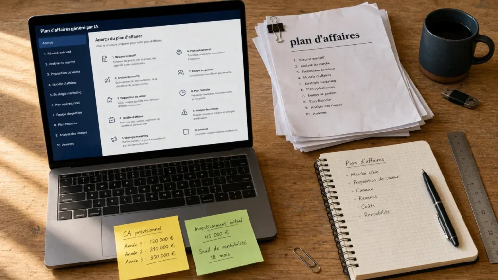 Business plan IA en 30 minutes : projections sur 5 ans et pièges à éviter