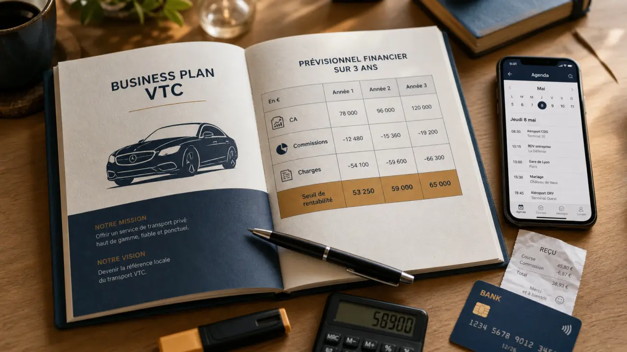 Business plan VTC : tableau charges, CA et seuil de rentabilité