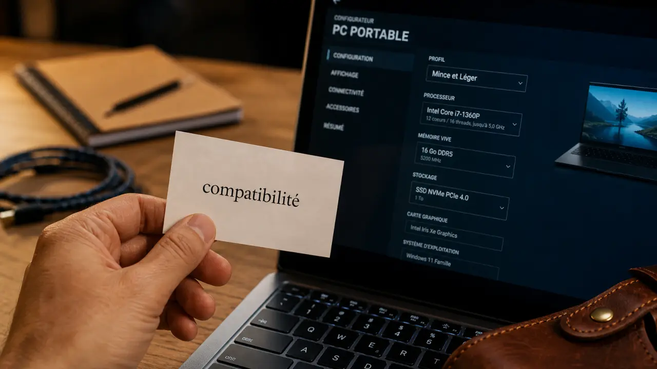 Configurateur pc portable sur écran : options processeur, RAM, stockage