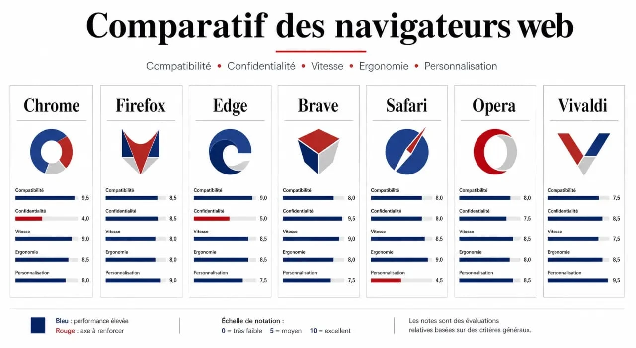 Navigateur le meilleur : comparatif visuel des principaux navigateurs web en 2026