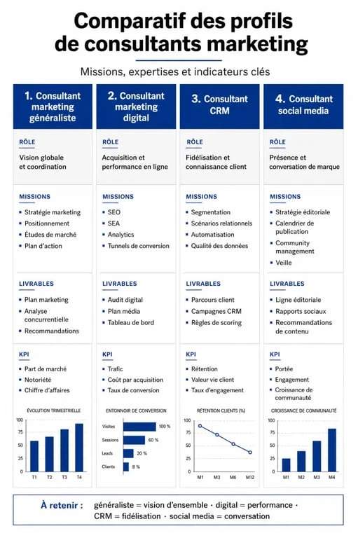 Infographie comparative des différents profils de consultant marketing