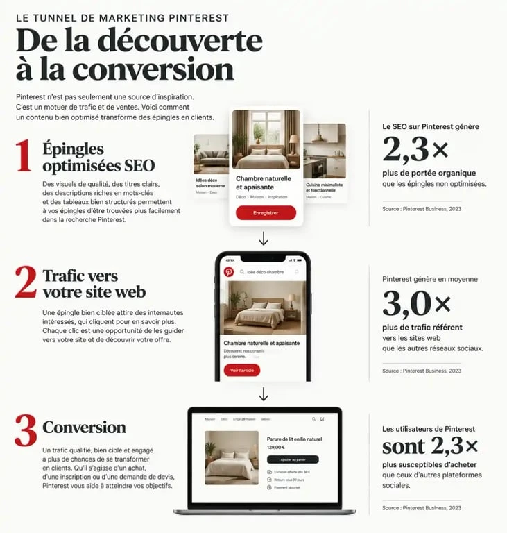 Infographie du tunnel de conversion Pinterest pour une formation Pinterest en ligne