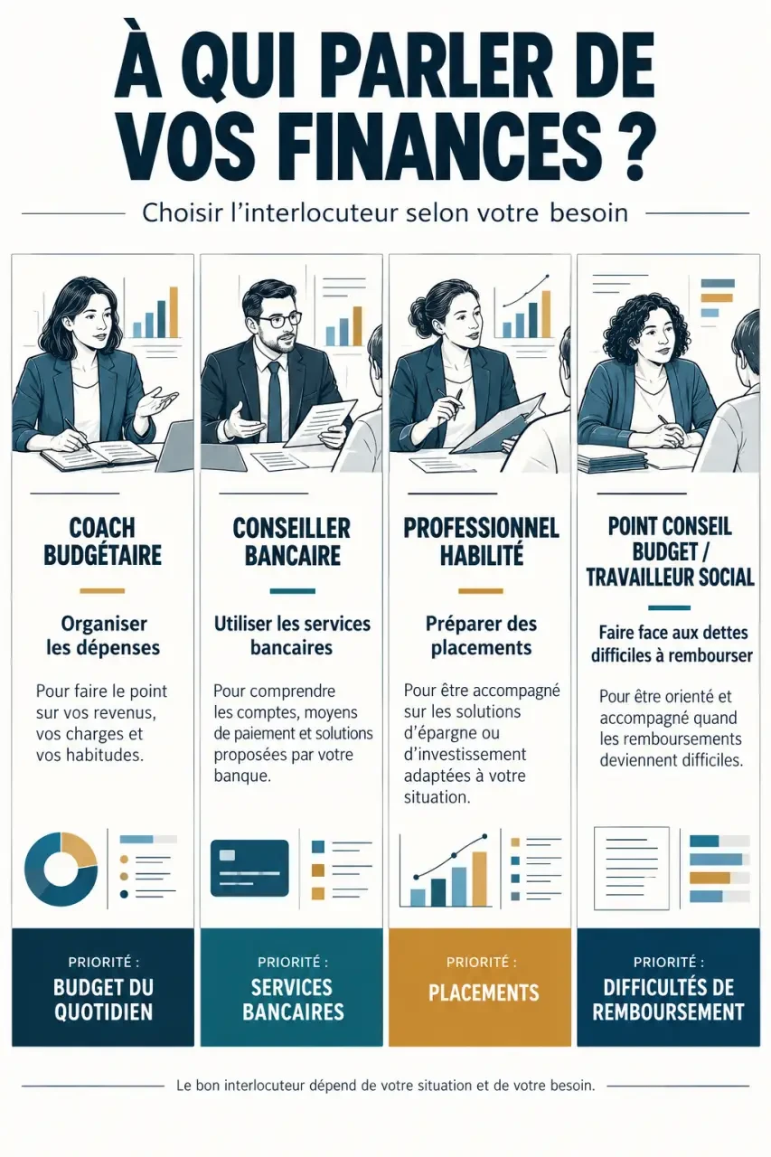 Infographie pour choisir un coach financier pour particulier selon son besoin